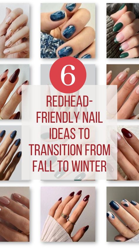 If you’re over fall nails, but not quite ready for the Christmas/Holiday ones yet, try one of these six transitional ‘Redhead Friendly’ styles that are perfect for this in-between time: Nail Color For Redheads, Fall To Christmas Transition Nails, Christmas Nail Colors, Manicure Tool Sets, Trendy Nail Polish, Nail Color Combos, Funky Nail Art, Winter Manicure, Fun Nail Colors