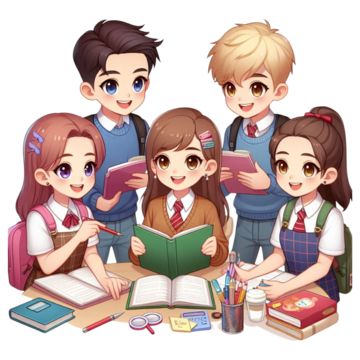 Students Cartoon, Collage Student, Book Knowledge, People Collage, Highschool Student, Study Together, Education Cartoon, Reading Cartoon, Books School