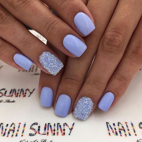 Cute Short Acrylic Nails, Nails Images, Acrylic Nails Ideas, Light Purple Nails, Light Blue Nails, Glitter Manicure, Purple Nail Designs, Blue Acrylic Nails, Short Acrylic