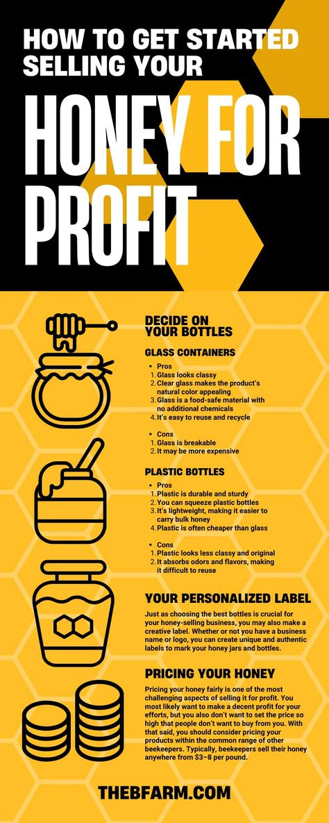 How To Get Started Selling Your Honey for Profit Selling Honey Ideas, Honey Business Ideas, Honey Shop Design Ideas, Honey Bottle Packaging, Beekeeping Business, Selling Honey, Honey Business, Bee Business, Honey Bee Facts