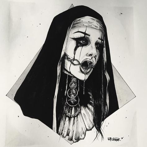 Behold this Dark Transmission by @drktndncs 💀💀💀 • @darkartmissions is committed to providing a free gateway to the Dark Art community! Help… Satanic Tattoo Stencil, Bad Nun Tattoo, Nun Tattoo, Tattoo Art Drawings Sketches, Under Chest Tattoo, Satanic Tattoos, Frankenstein Art, Creepy Tattoos, Red Ink Tattoos