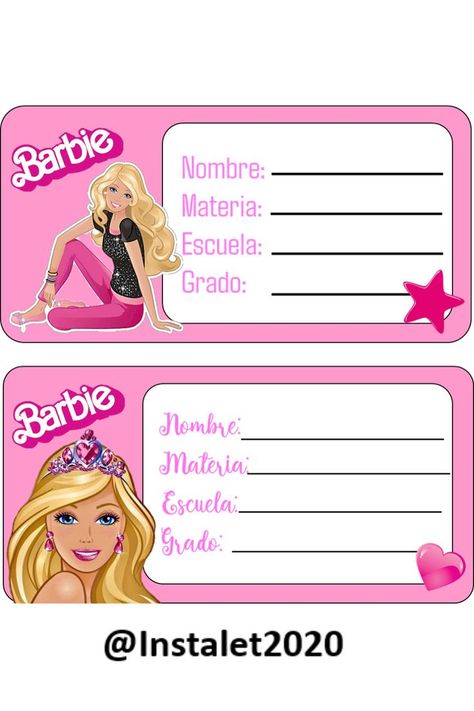 Barbie Background For Tarpaulin, Free Printable Stationery Paper, Name Tag Sticker, School Stickers Labels, Barbie Invitations, Notebook Labels, School Name Labels, Name Tag For School, Barbie Theme Party