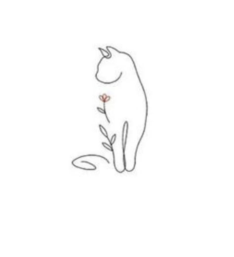 Tattoo Ideas For Cat Lovers, Mini Cat Tattoo Ideas, Cat Tattoo Floral, Cat Tattoo With Name, Sunflower Cat Tattoo, Cat Walking Tattoo, Fine Line Cat Tattoo With Flowers, Cat And Sun Tattoo, Single Line Cat Tattoo