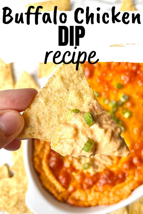 This easy, delicious, and warm rotisserie buffalo chicken dip recipe is the ideal game-day appetizer for the Super Bowl or any occasion. It's made with just a few ingredients, and it's so addictive! Save for later! Oven Buffalo Chicken Dip, Rotisserie Buffalo Chicken Dip, Chicken Lip Dip, Oven Buffalo Chicken, Buffalo Chicken Dip Easy Recipes, Buffalo Dip Recipe, The Best Buffalo Chicken Dip, Buffalo Chicken Dip Oven, Baked Buffalo Chicken Dip