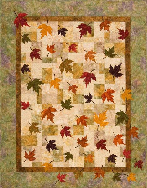 Falling leaves quilt, perfect for a guest room in the fall Leaves Quilt Pattern, Maple Leaf Quilt, Leaf Quilts, Leaves Quilt, Autumn Quilts, Tree Quilt Pattern, Leaf Quilt, Colchas Quilting, Amazing Quilts