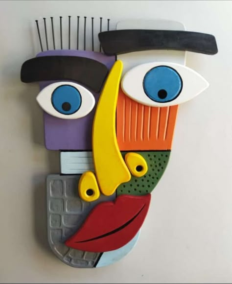 Cardboard Art Diy, Afrique Art, Wood Art Projects, Abstract Face Art, Diy Wall Art Decor, Long Nose, Picasso Art, Nose Piece, Soyut Sanat Tabloları