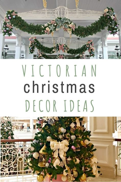 Victorian Christmas Decor, Classy Farmhouse, Victorian Christmas Decorations, Victorian Christmas Tree, Modern Farm House, Victorian Crafts, Farmhouse Style Christmas, Grand Floridian, Green Garland