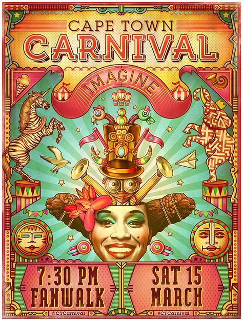 Cape Town Carnival on Behance Vintage Circus Posters, Circus Design, Circus Aesthetic, Carnival Posters, Circus Poster, Circus Art, Carnival Themes, Illustration Agency, Vintage Carnival