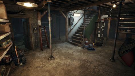 Secret Rooms In Houses, Dungeon Room, Horror Room, Dark Basement, Basement Games, Old Basement, Basement House, Horror House, Garage Lighting