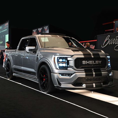 775 horsepower! This 2021 Shelby F-150 Super Snake pickup is a force to be reckoned with! It sold for $165,000 at the 2022 Las Vegas Auction. Shelby Truck, Shelby F150, Super Snake, Ford Trucks F150, F150 Truck, Ford Shelby, Exotic Sports Cars, Big Car, A Force