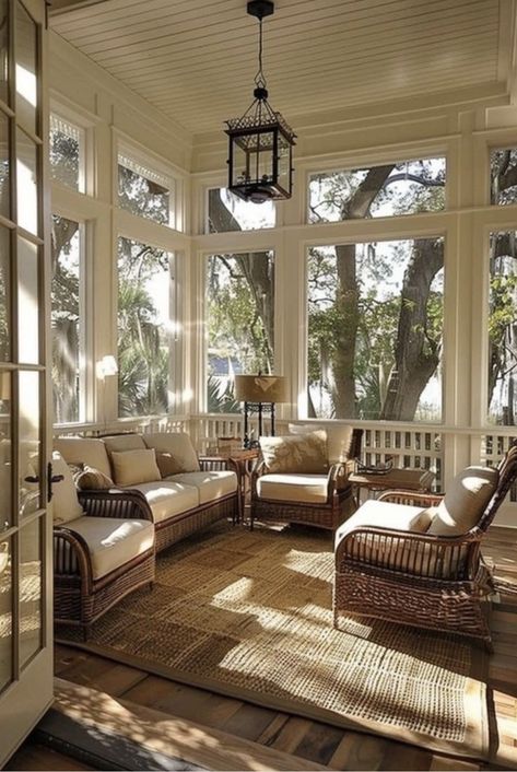 Traditional Screened In Porch, Patio Privacy Ideas, Porch Floor Ideas, Best Greige Paint, Best Greige, Screened In Porch Furniture, Cozy Sunroom, Painted Porch, Screened Porch Decorating