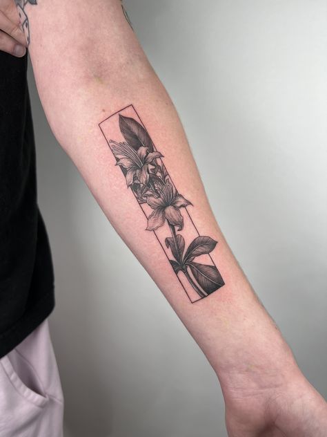 Long Rectangle Tattoo, Rectangle Flower Tattoo, Rectangular Tattoo Ideas, Rectangular Tattoo, Vertical Tattoo Design, Rectangle Tattoo, Flower Tats, Calf Tattoos For Women, Vertical Tattoo