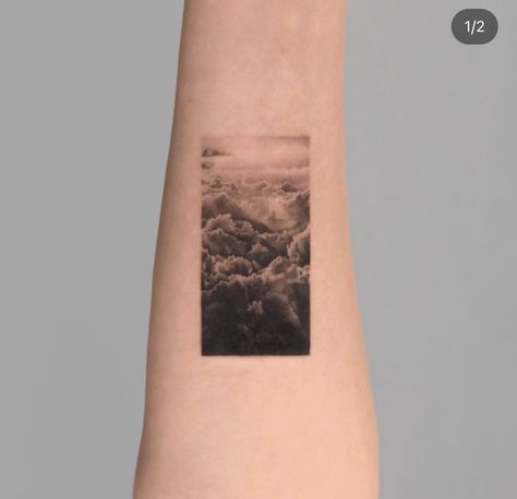 Cloud Cover Up Tattoo, Cloudy Sky Tattoo, Dark Cloud Tattoo, Realism Nature Tattoo, Tattoo Fog, Marsh Tattoo, Tattoo Map, Building Tattoo, Cloud Tattoo Sleeve