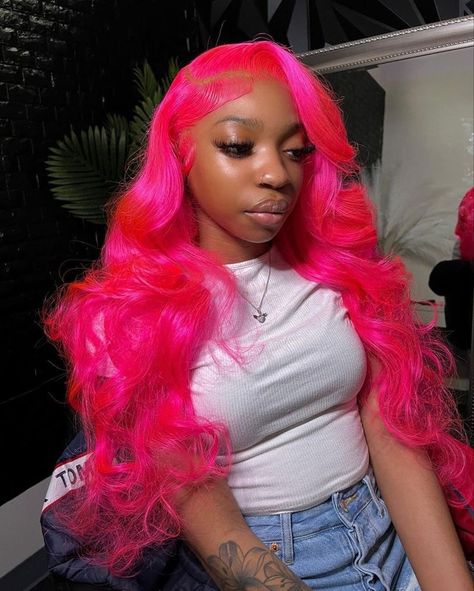 Cute Weave Hairstyles, Hot Pink Hair, Frontal Wig Hairstyles, Wig Colors, Sew In Hairstyles, Wig Install, Hair Twist Styles, Frontal Hairstyles, Fulani Braids