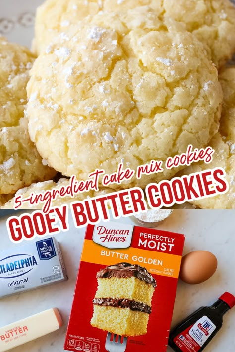 Ooey Gooey Butter Cookies, Butter Cake Cookies, Cake Box Cookies, Recipes Using Cake Mix, Easy Cookie Recipe, Gooey Butter Cookies, Boxed Cake Mixes Recipes, Cake Mix Desserts, Gooey Cookies