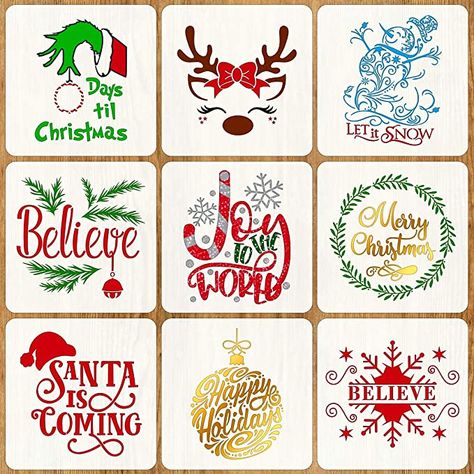 Christmas Name Tags, Painting Stencils, Stencils For Painting, Farmhouse Wood Sign, Tile Stencil, Christmas Stencils, Christmas Painting, Wall Canvas Painting, Painting Templates