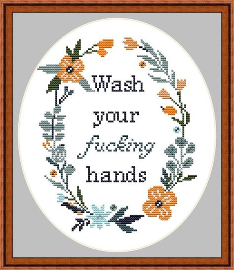 Wash Your Hands Cross Stitch, Bathroom Cross Stitch, Subversive Cross Stitch Patterns, Birth Announcement Cross, Cross Stitch Alphabet Patterns, Subversive Cross Stitch, Animal Nursery Decor, Cross Stitch Alphabet, Modern Embroidery