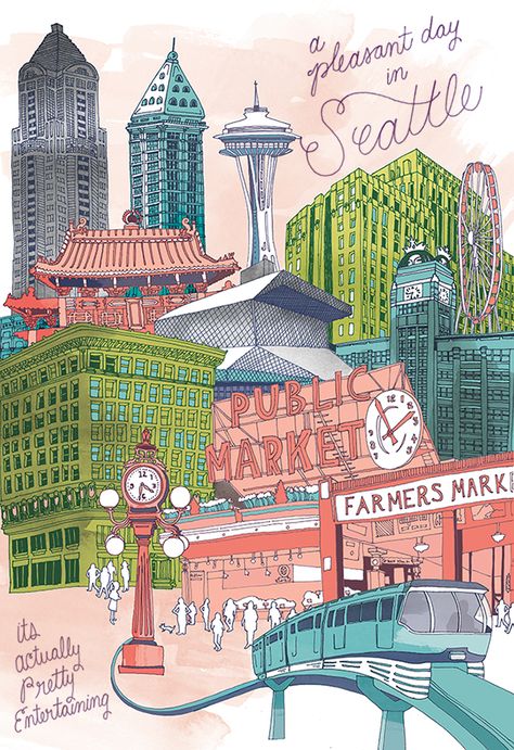 Apartment Posters, Seattle Poster, Seattle Travel, Seattle City, Music Studio Room, Travel Poster Design, Seattle Art, Dorm Posters, Retro Typography