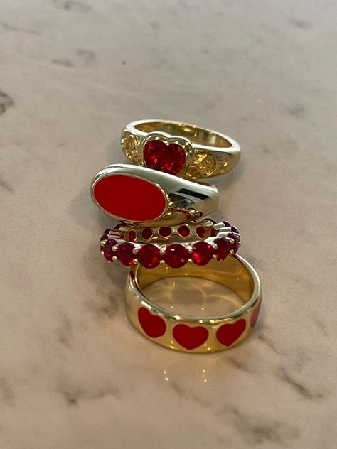 Feel red hot when wearing any of our red rings #aesthetic #tiktok #gold #rings #goldjewellry #ringstack #silver #evryjewels #redhot #aesthetic #trendy Red Heart Jewelry Aesthetic, Red Assesories, Red Jewlrey Aesthetic, Red Aesthetic Jewelry, Red Gold Ring, Red And Gold Accessories, Red And Gold Jewelry Aesthetic, Red Diamond Aesthetic, Red And Gold Ring