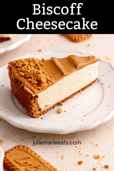 No-Bake Biscoff Cheesecake! This super creamy Biscoff cheesecake is so smooth and covered by melted cookie butter. It has a crunchy Biscoff cookie crust as a delicious base.