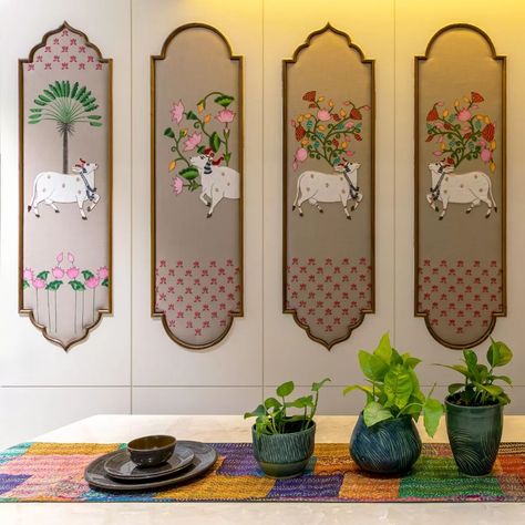 Diwali-Decoration-Ideas-3 - The Architects Diary Indian Room Decor, India Home Decor, Temple Design For Home, Pooja Room Door Design, Pooja Room Design, Wall Painting Decor, Room Door Design, Wall Decor Design, Interior Wall Design