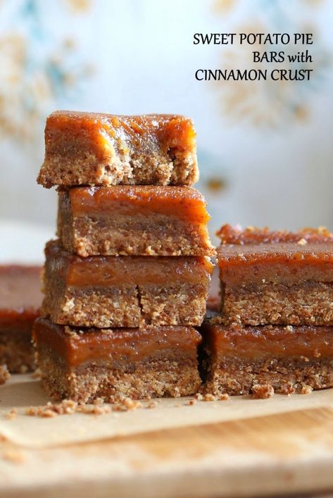 Sweet Potato Pie Bars, Dessert Gf, Vegan Sweet Potato Pie, Vegan Thanksgiving Dessert, Sweet Potato Dessert, Vegan Pumpkin Recipes, Vegan Richa, Pumpkin Pie Bars, Pie Bars