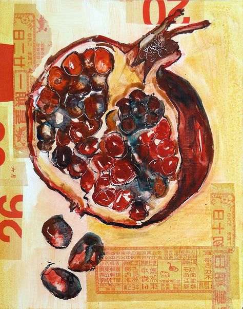 Gcse Artists, Pomegranate Poster, Vegetables Illustration, Kelly Brooks, Higher Art, Pomegranate Art, Natural Form Art, Vegetable Illustration, Art Alevel