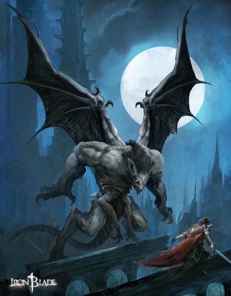 Gargoyle Monster - Iron Blade - Gameloft by Eyardt on DeviantArt Monstrous Vampire, Gargoyle Illustration, Gargoyle Art, Gargoyle Monster, Vampire Monster, Scary Creatures, Gargoyles Art, Art Vampire, Creature Fantasy