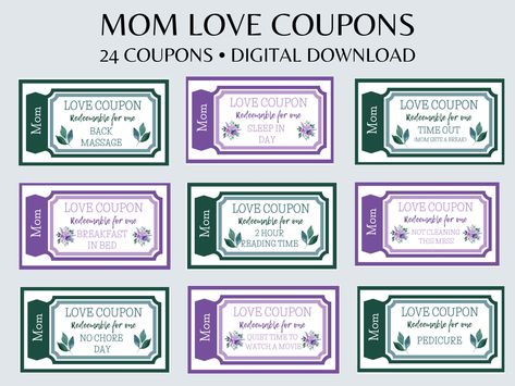 Birthday Coupons For Mom, Love Coupons For Her, Mom Coupon Book, Coupons For Mom, Mothers Day Book, Mom Coupons, Mother's Day Activities, Mom Printable, Birthday Coupons