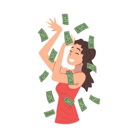 Enjoying Rain, Money Vector Illustration, Money Vector, Rich Character, Jobs For Moms, Smiling Girl, Money Girl, Stay At Home Jobs, Source Of Income