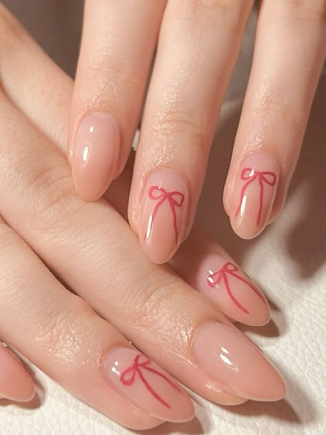 Plain Nail Ideas, Bow Nails Design, Coquette Nail, Bow Nail Designs, Soft Pink Nails, Bow Nail Art, Eye Nail Art, Plain Nails, Hello Nails