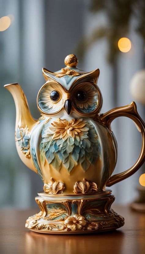 Decoration - Eccentric teapot in the shape of a owl - AI creation Owl Teapot, Teapots Unique, The Shape, Owls, Tea Pots, Tea, Canning, Animals