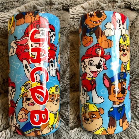 Paw Patrol; fabric tumbler Paw Patrol Tumbler Cup, Paw Patrol Tumbler, Wrapped Tumblers, Paw Patrol Cups, Fabric Tumblers, Kids Tumblers, Cup Painting, Tumbler Cups Personalized, Epoxy Crafts