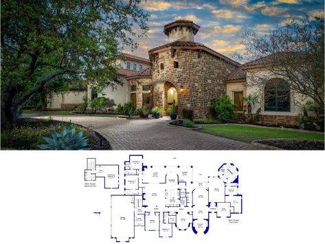 5-Bedroom Tuscan Villa-Style Mansion (6,301 Sq. Ft. Floor Plan) Villa Floor Plan Luxury, Italian Villa Floor Plans, Tuscan Mansion, Floor Plan Creator, Porch House Plans, Villa Style, Mansion Floor Plan, Home Design Software, Sims 4 House Design