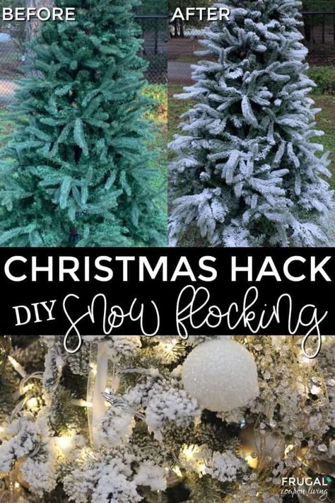 Interested in an Inexpensive Tree Upgrade? Take that artificial Christmas tree and make it look brand new with this DIY SnoFlock Christmas Hack. Snow flocking is so incredibly easy and can be done in an few simple steps! How to decorate a White Christmas Tree. #Christmastree #flocking #snowflock #Christmashacks #hacksandtips #tips #hacks #Christmasdecor #snoflock #snoflocking #whitechristmastree #christmastree #christmastreedecor #flocked #flockedtree #flockedchristmastree #flocking Decorate A White Christmas Tree, Christmas Hacks Diy, Dollar Diy, Pinterest Christmas, Jolly Af, Fake Christmas Trees, Live Christmas Trees, Frosted Christmas Tree, Frosted Tree