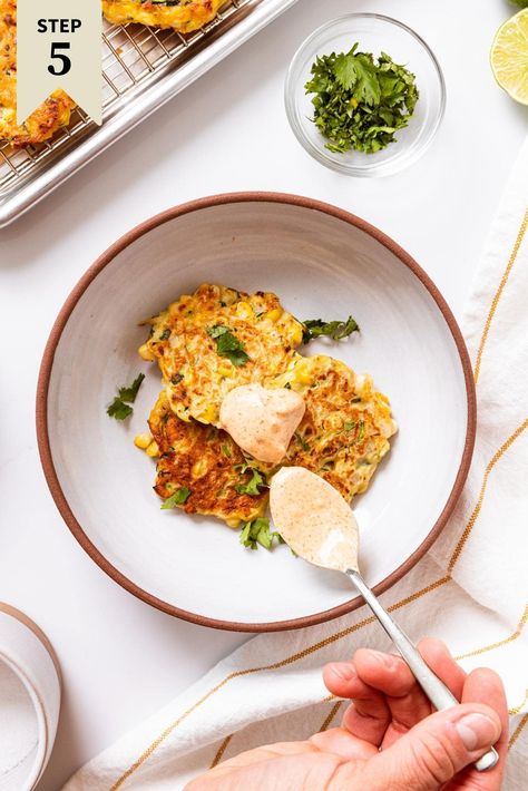 A quick and simple zucchini and corn fritter is the perfect way to use up the best of the late summer season. An easy-to-make batter is mixed together, and small pancake-shaped fritters are fried on the stovetop. When paired with a chipotle sauce, these are a scrumptious side dish! | wyseguide.com #recipe #corn #sweetcorn #zucchini #fritter Zucchini And Corn Fritters, Zucchini Corn Fritters, Corn Fritter, Zucchini Corn, Sweet Potato Casserole Easy, Corn Fritters, Shredded Zucchini, Chipotle Sauce, Side Dish Recipes Easy