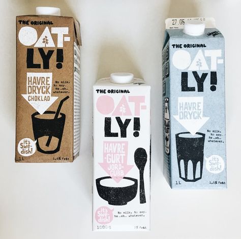 Oatly oat drink Oat Drink, Milk Packaging, Ice Cream Brands, I Knew It, Plant Based Milk, Milk Carton, Publication Design, Coffee Packaging, Coffee Branding