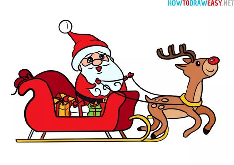 How to Draw Santa Claus on a Sleigh - How to Draw Easy Painting Christmas Scenes, Sleigh Drawing, Santa Claus Drawing Easy, Santa On His Sleigh, Draw Santa, Reindeer Drawing, Cycle Drawing, Santa Claus Drawing, Painter Photography