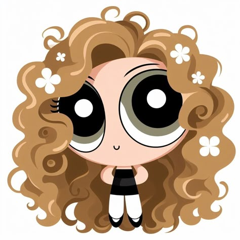 Blonde Curly Hair Cartoon, Power Puff Girls Drawings, 90 Cartoon Characters, Blonde Hair Cartoon, Up Illustration, Powerpuff Girl, Power Puff Girls, Power Puff