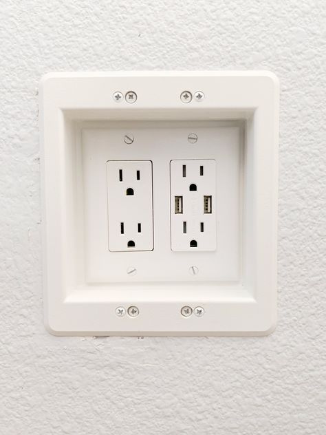 How To Install Large Recessed Outlets Recessed Outlet Behind Tv, Cabin Pantry, Cabin Mudroom, Recessed Outlets, Hidden Outlets, Kitchen Outlets, Outlet Extension, Above Cabinets, Cabin Kitchen