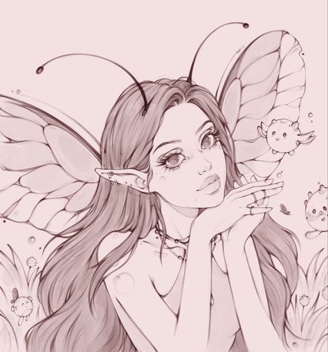 #art #drawing #digitalart #lineart #character #characterart #fairy #fairytail Fairy Queen Drawing, Fairy Pose Reference Drawing, Fairy Forest Drawing, Fairy Drawing Sketches, Fairy Girl Drawing, Fairy Line Art, Lineart Character, Free Lineart, Face Sketches