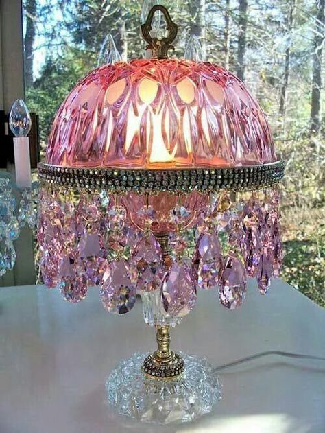 Mauve crystal lamp Crystal Lamps, Victorian Lamps, Romantic Cottage, Lampe Decoration, Shabby Chic Vintage, Antique Lamps, Crystal Lamp, Chandelier Lamp, Beautiful Lamp