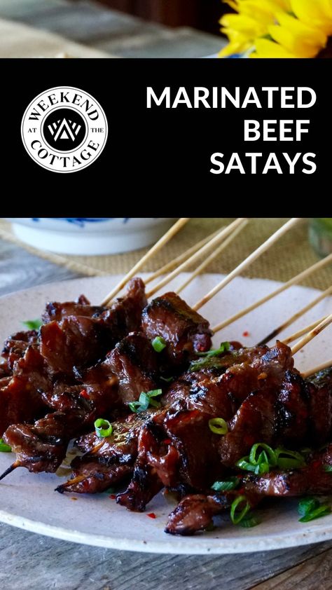 Beef Skewers Marinade, Satay Marinade, Beef Satay, Beef Skewers, Beef Kabobs, Asian Beef, Beef Strips, Skewer Recipes, Marinated Beef