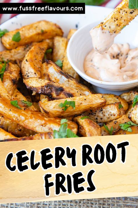 If you love potato fries so much but you're concerned about watching your carbs intake, here's a great alternative! Try and make Celery Root Fries instead for a healthier and lower-carb option. It's more flavorful too! Celery Root Fries Air Fryer, Healthy Fries Alternative, Roasted Celery Root Recipes, Celery Root Recipes, Celery Root Purée, Fries Alternative, Carb Alternatives, Celery Root, Beef Casserole Recipes