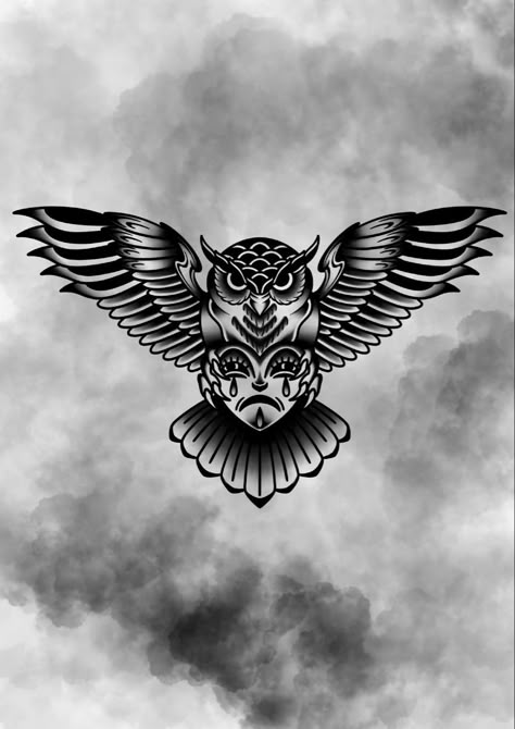 Owl Tattoo Traditional Black, Traditional Owl Tattoo Design, American Traditional Owl Tattoo, Traditional Owl Tattoo, Old School Tattoo Sleeve, Traditional Owl Tattoos, Traditonal Tattoo, Calf Tattoo Ideas, Barn Owl Tattoo