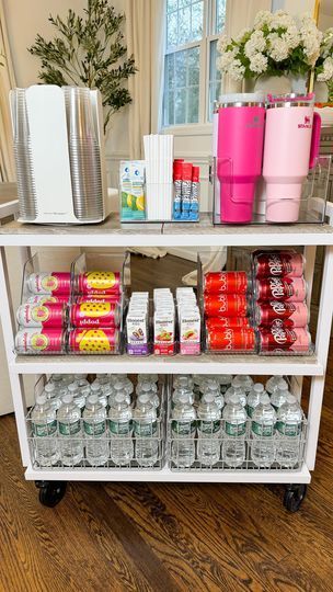 1.1M views · 48K reactions | New Drink Station Organization 🤩🤩 This beverage cart fits perfectly in our pantry but also works great as a drink station/snack area for parties and gatherings. #organization #organizedhome #pantryorganization #snackorganization #momlife #kitchenorganization #drinkorganization #foryou | Micah Enriquez | Lesley Gore · Misty Mexican Snack Bar, Snack Cart Ideas, Esthetician Vision Board, Snack Area, Summer Sleepover, Snack Aesthetic, Beverage Cart, Lesley Gore, Snack Cart