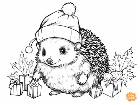 illustration of Hedgehog with festive decorations Christmas Colouring Pages, Christmas Coloring Page, Hedgehog Christmas, Mandala Turtle, Christmas Colouring, Cozy Holiday, Christmas Coloring, Dating Games, Fantasy Fairy