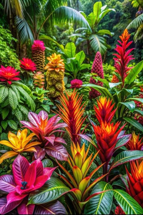 Tropical Rainforest Landscape, Amazon Rainforest Flowers, Tropical Jungle Aesthetic, Rainforest Aesthetic, Rainforest Flowers, Rainforest Leaves, Foliage Art, Bee Flowers, Tropical Garden Ideas