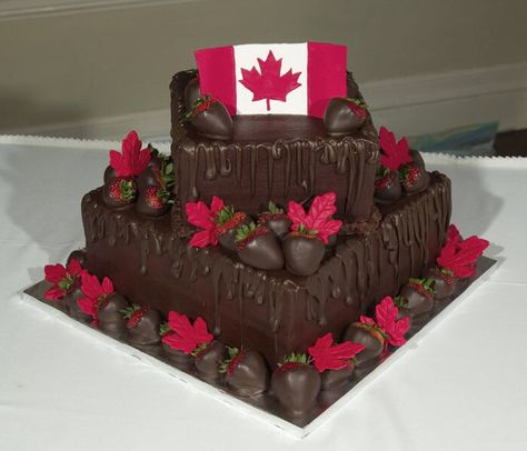 "Welcome to Canada" Cake Canadian Flag Cake, Canada Cake, Bon Voyage Cake, Canada Party, Farewell Cake, Canadian Recipes, Canada Day Party, Special Event Cakes, Wedding Cake Cookies