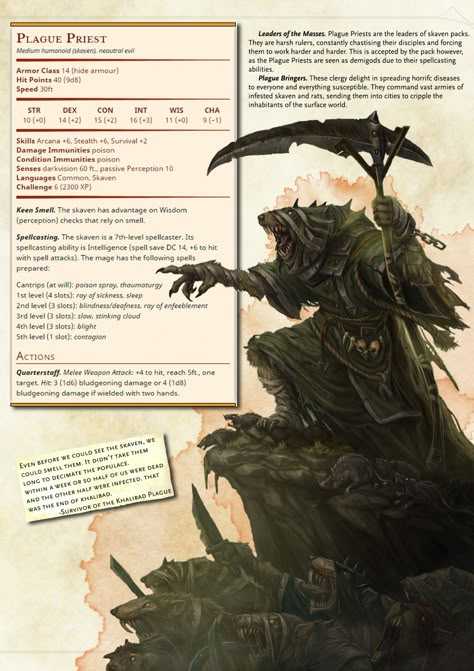 DnD 5e Homebrew — Skaven Monsters by JoshTheGent One Piece Dnd 5e, Dnd Enemy Sheet, Dnd Homebrew Monsters Humanoid, Dnd Monster Stats, Dnd Monsters Homebrew, Dnd Monsters Low Level, Dnd Priest, Dnd Homebrew Monsters, Dnd Villains